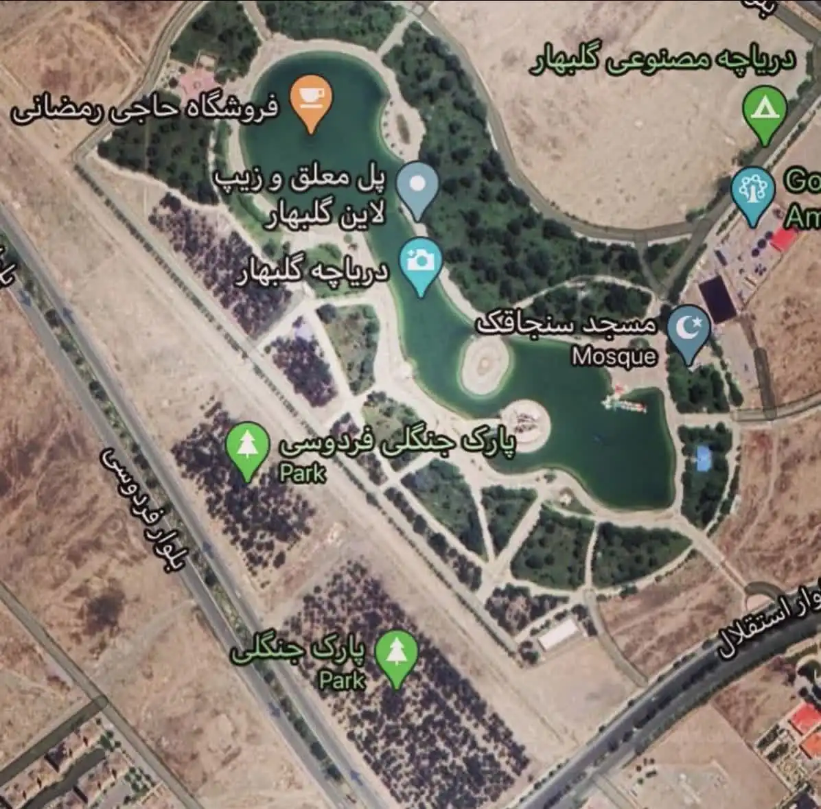 نقشه دریاچه مصنوعی گلبهار مشهد