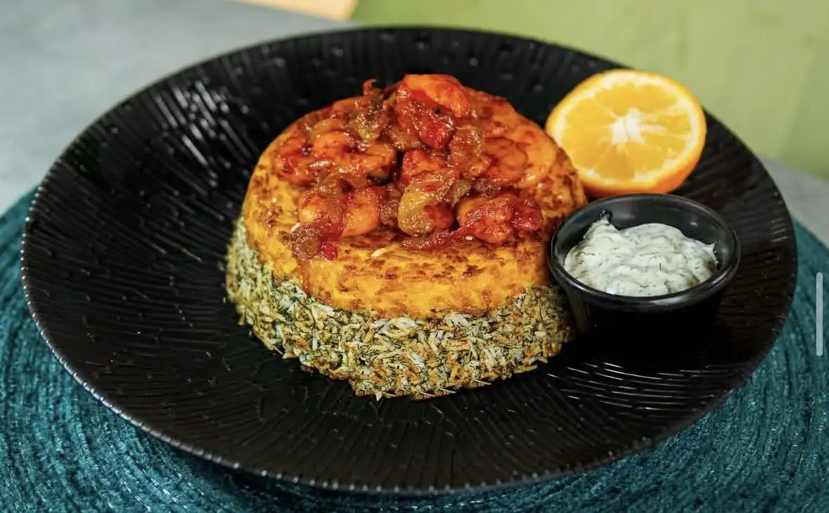 ته چین میگو دوپیازه ته چین طوری